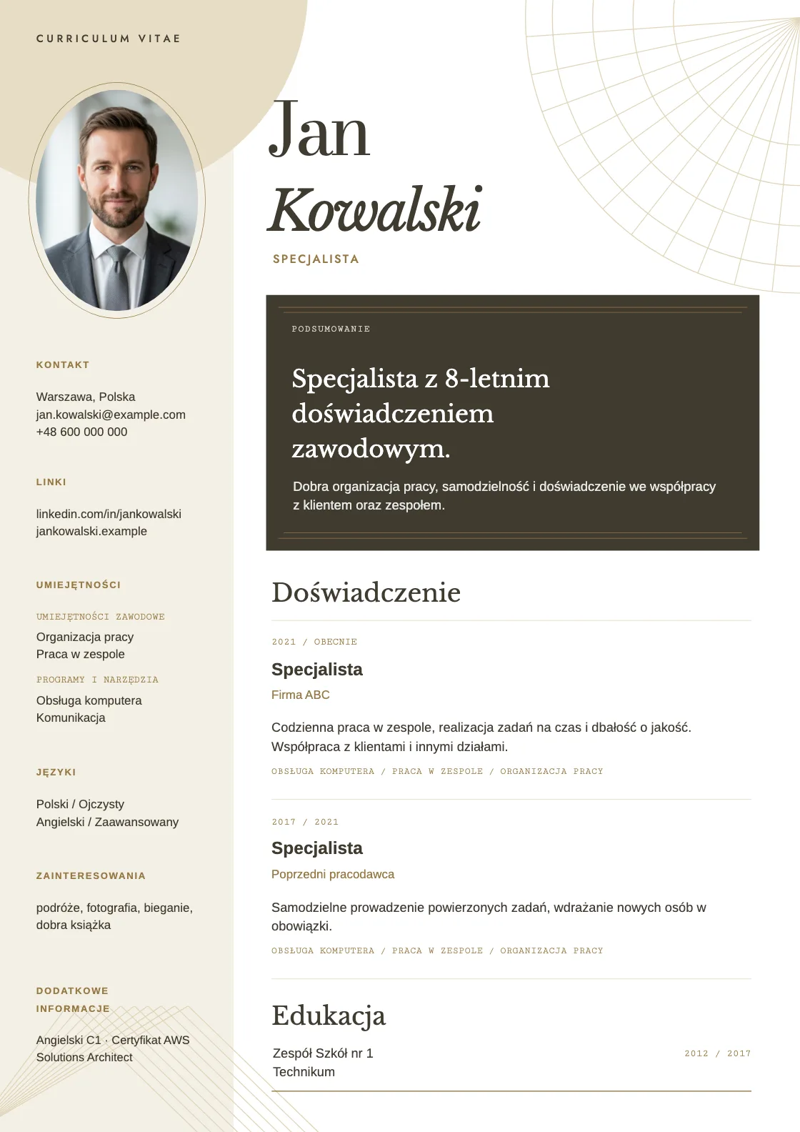 Wzór CV Rhythm, podgląd gotowego dokumentu
