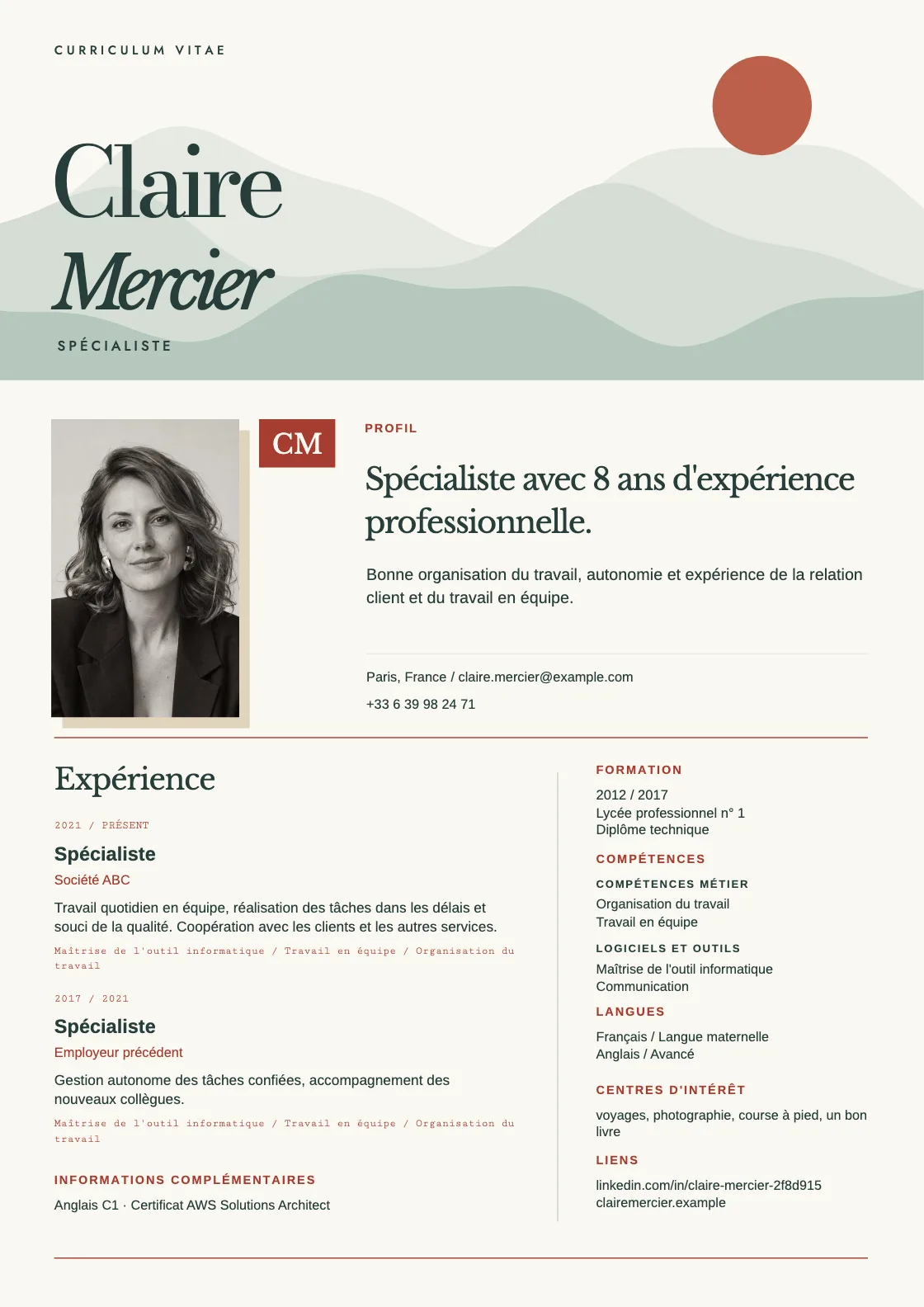 Modèle de CV Shan, aperçu du document fini