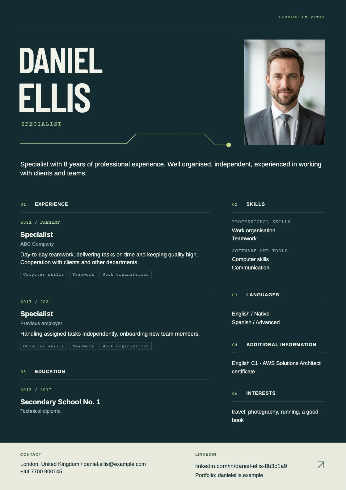 Signal CV template, preview of the finished document