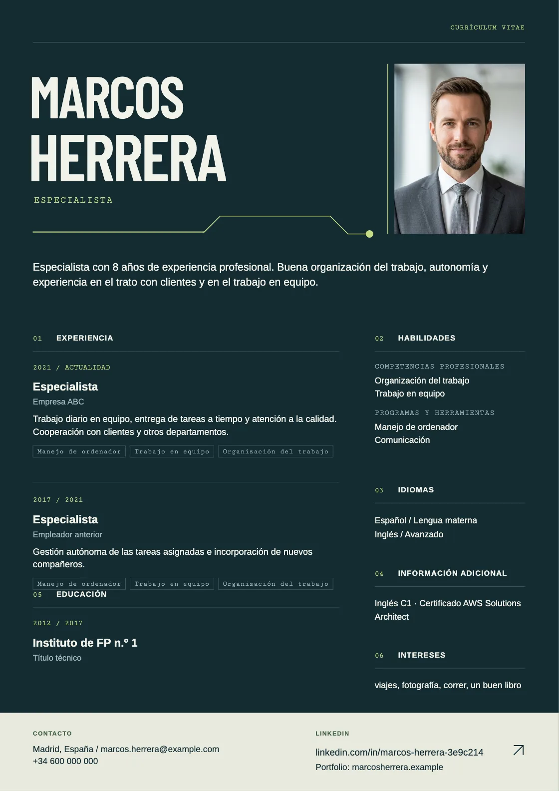 Plantilla de CV Signal, vista previa del documento terminado