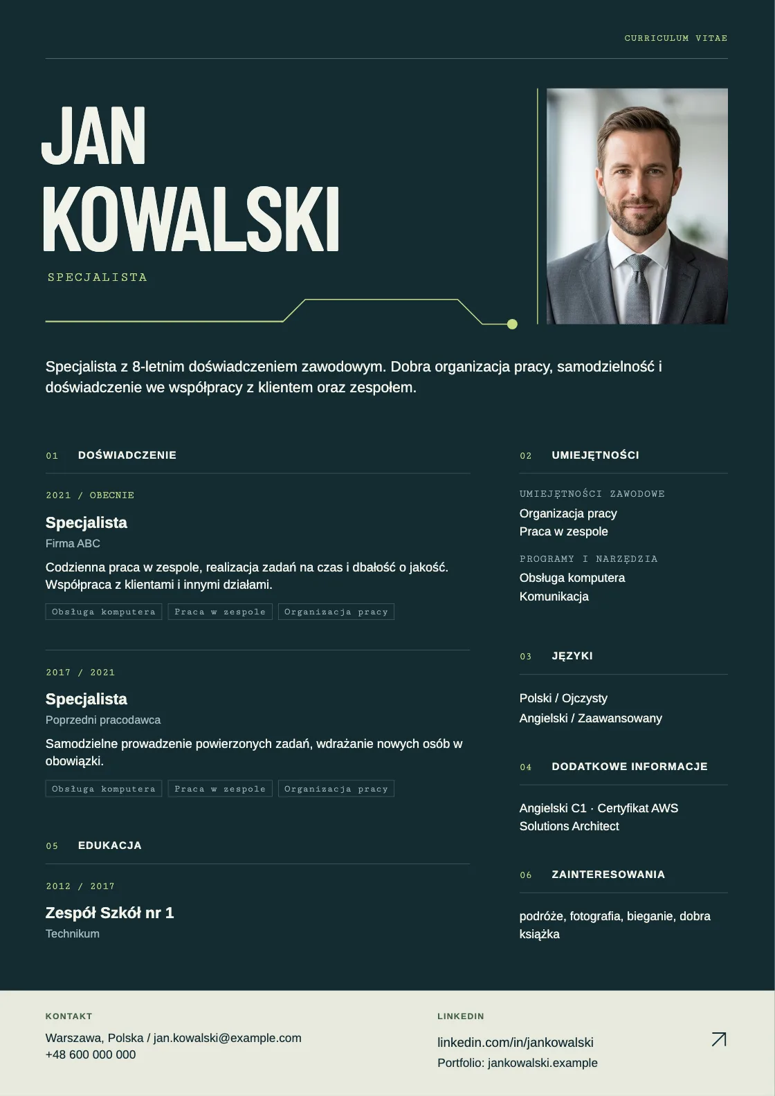 Wzór CV Signal, podgląd gotowego dokumentu