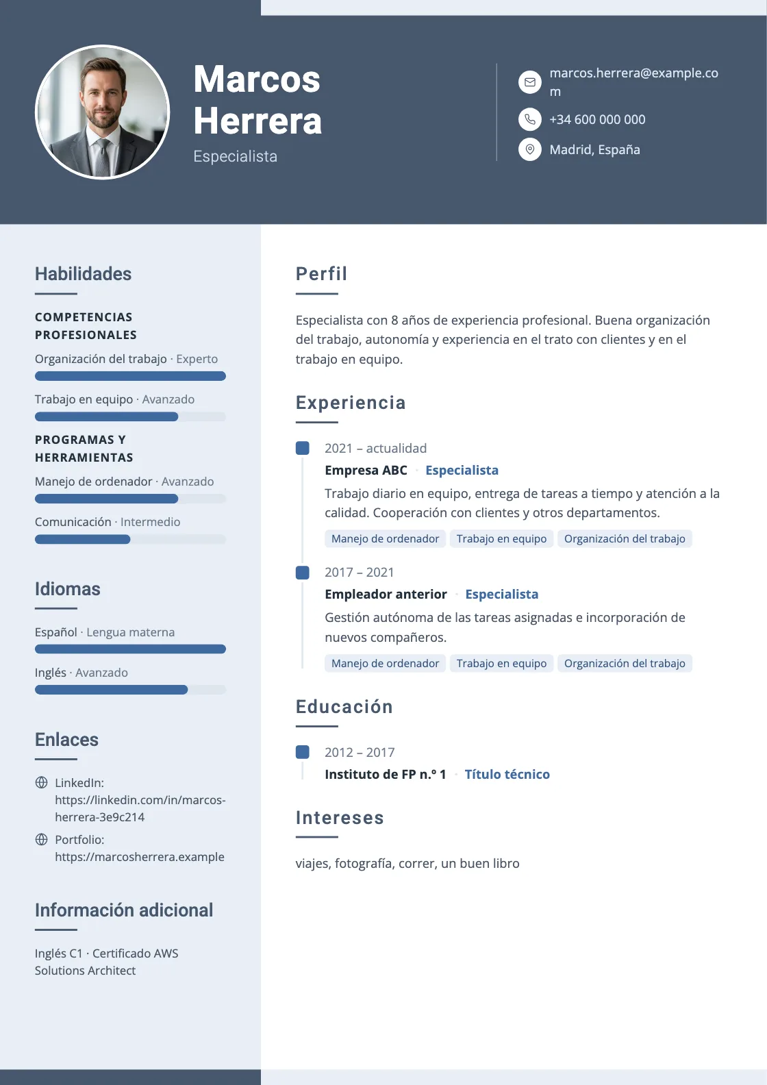 Plantilla de CV Slate, vista previa del documento terminado