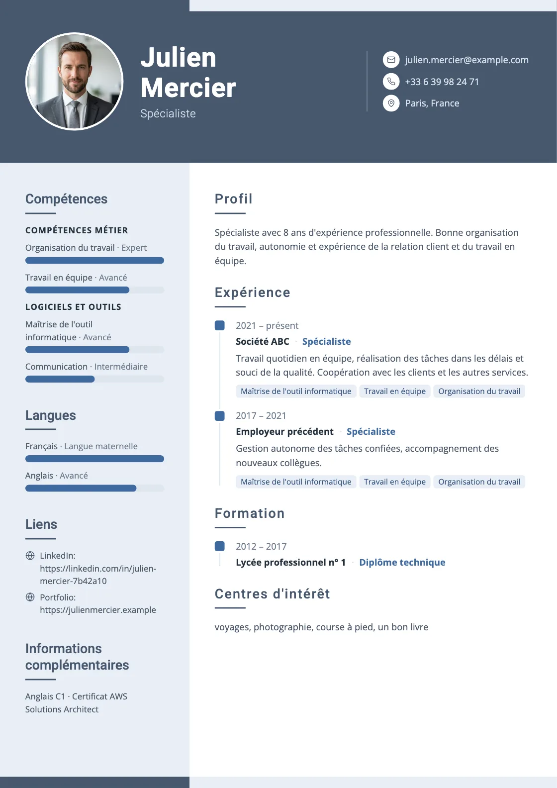 Modèle de CV Slate, aperçu du document fini