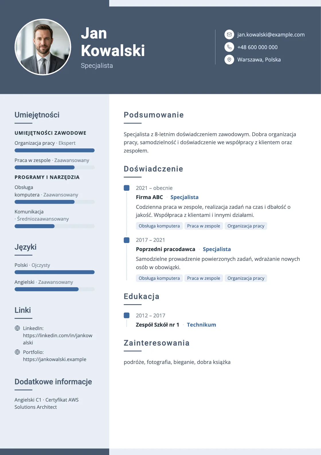 Wzór CV Slate, podgląd gotowego dokumentu