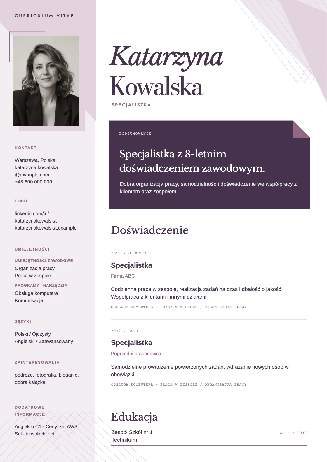 Wzór CV Spectrum, podgląd gotowego dokumentu