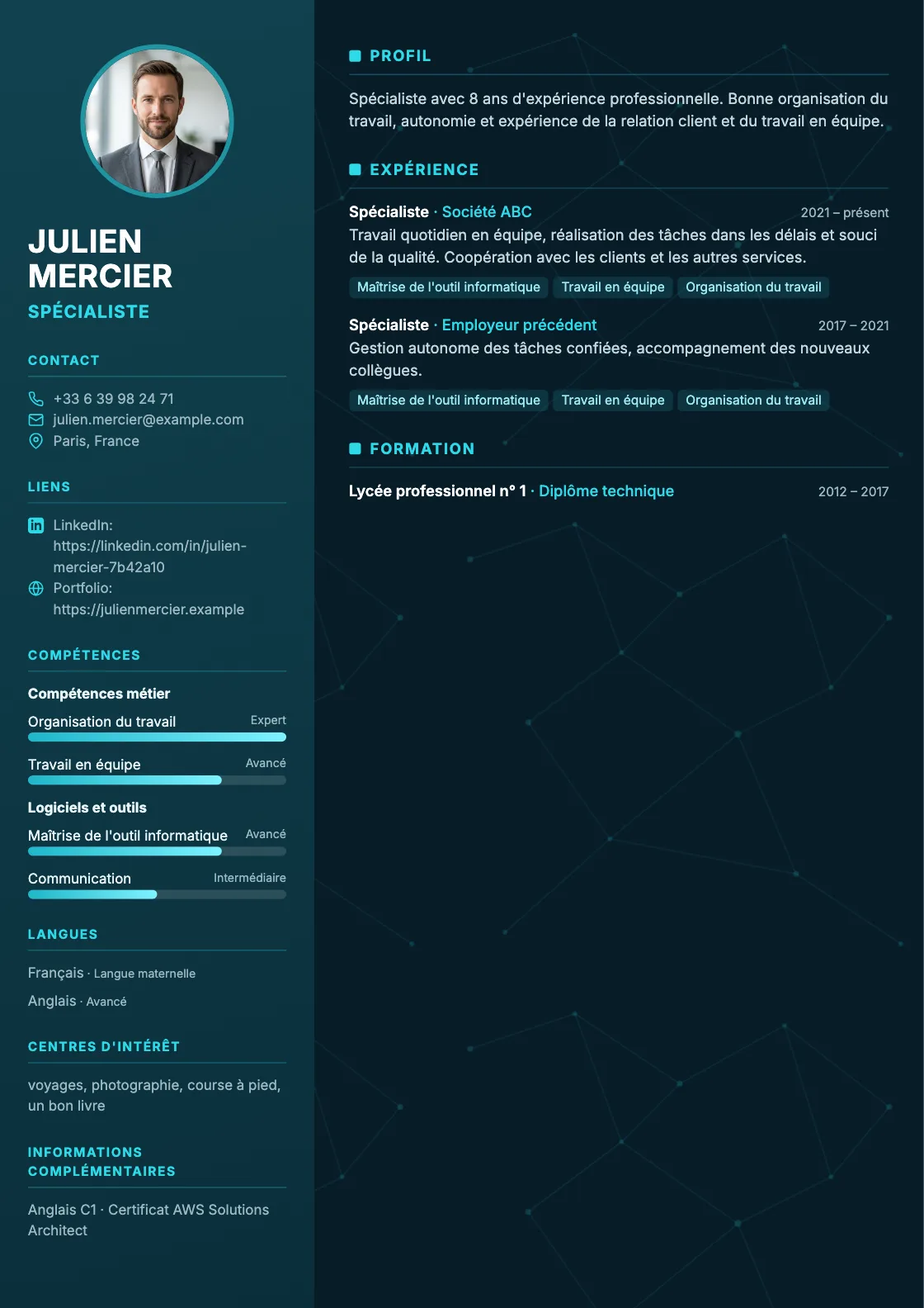 Modèle de CV Tech, aperçu du document fini
