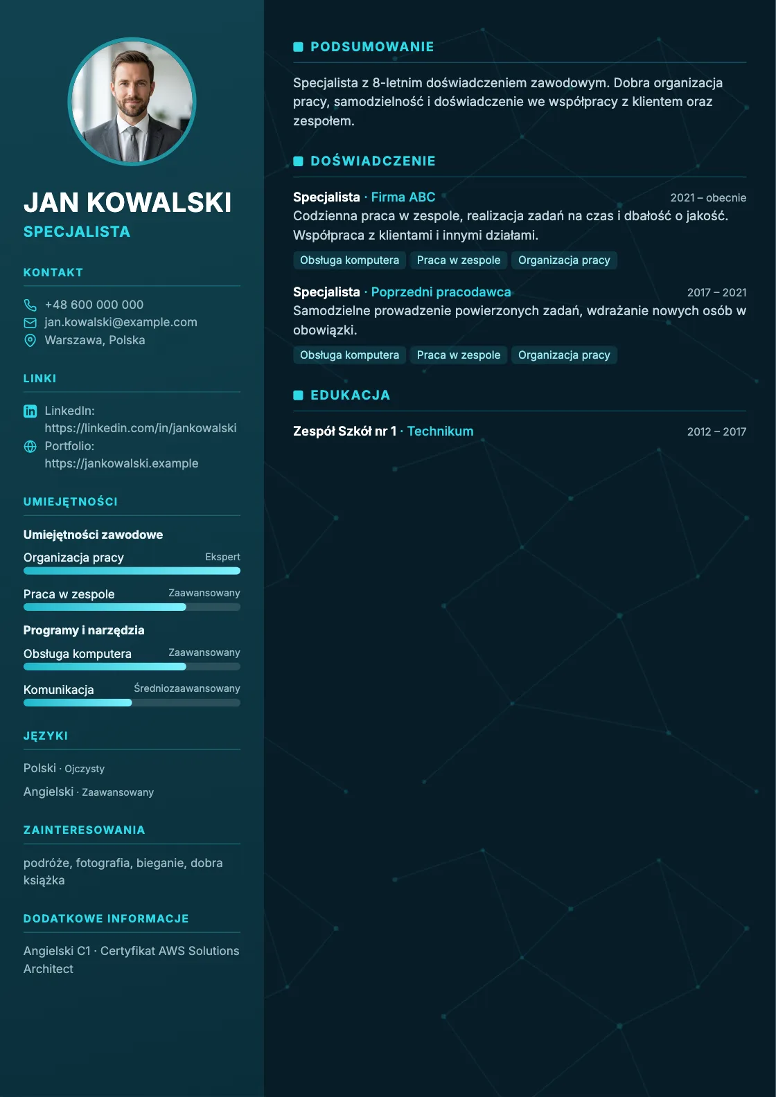 Wzór CV Tech, podgląd gotowego dokumentu