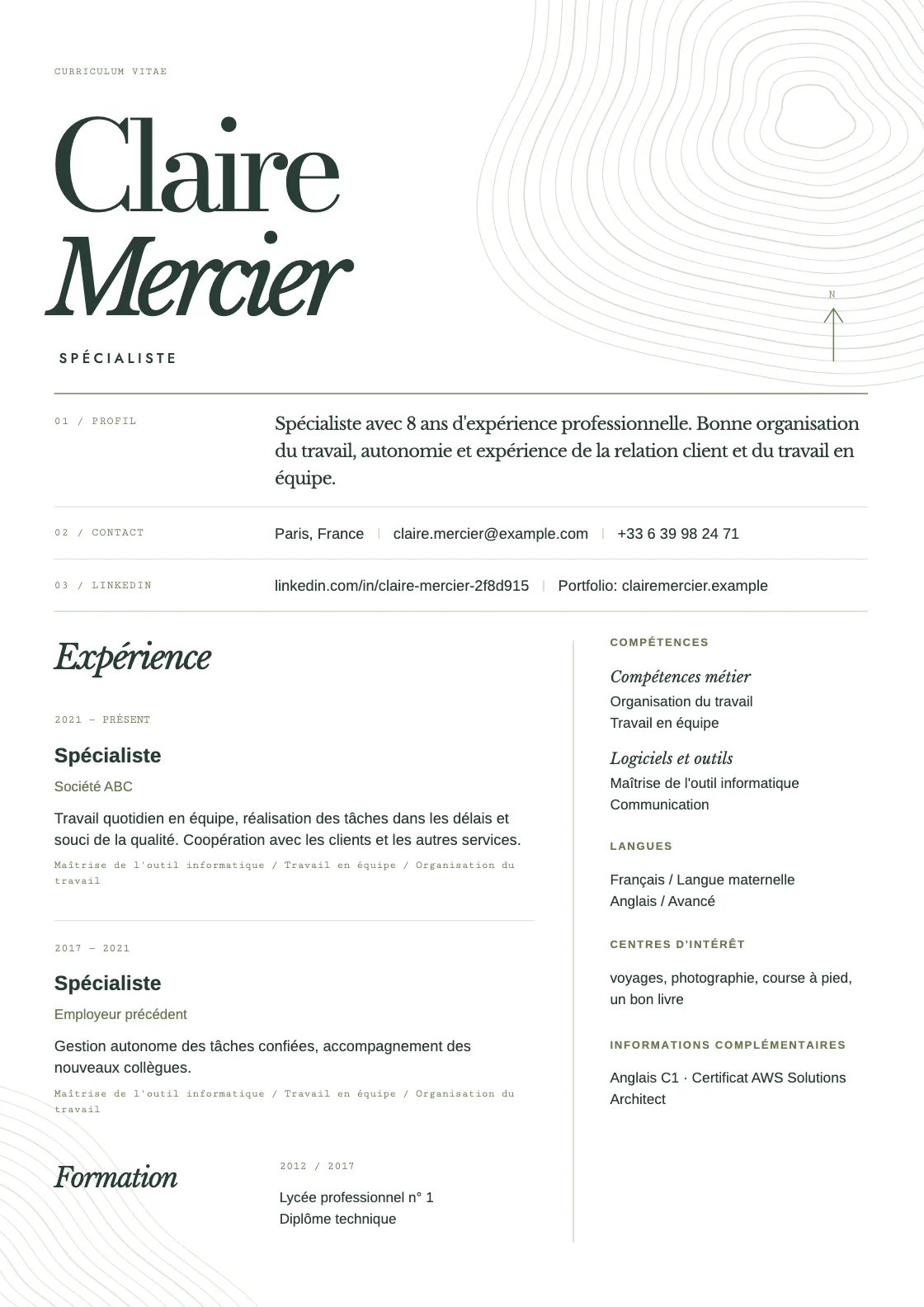 Modèle de CV Terrain, aperçu du document fini