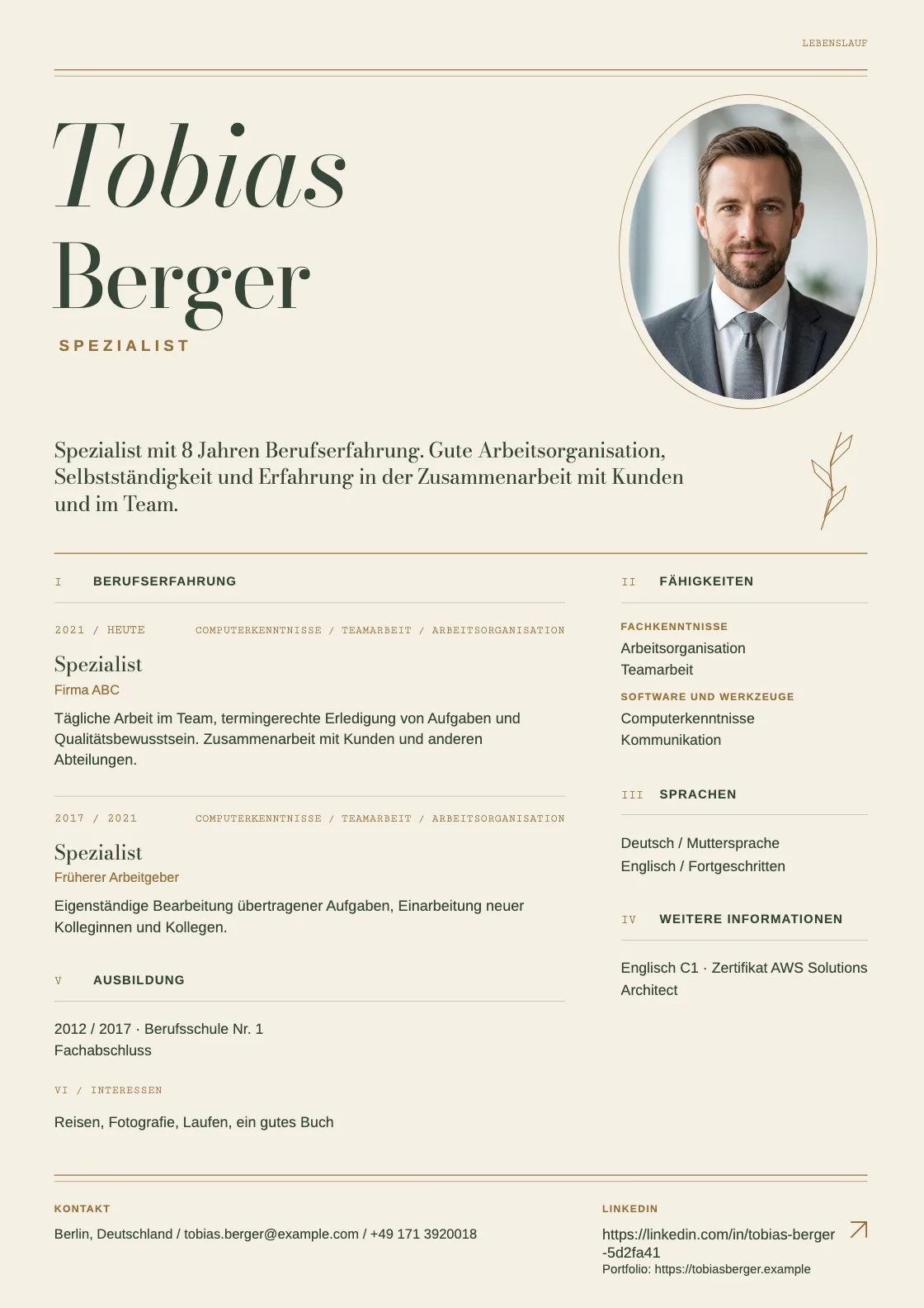 Lebenslauf Vorlage Terroir, Vorschau des fertigen Dokuments