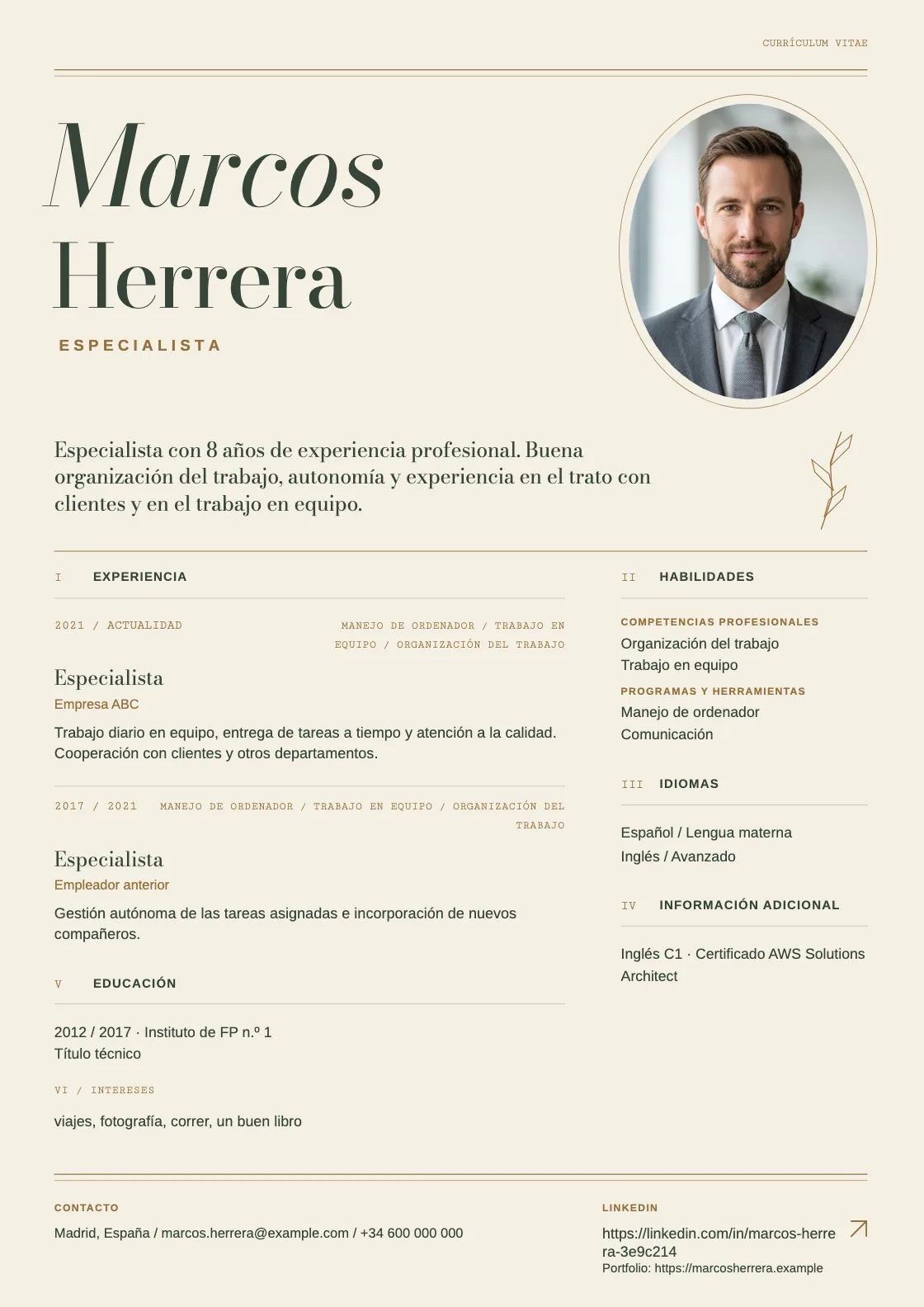 Plantilla de CV Terroir, vista previa del documento terminado