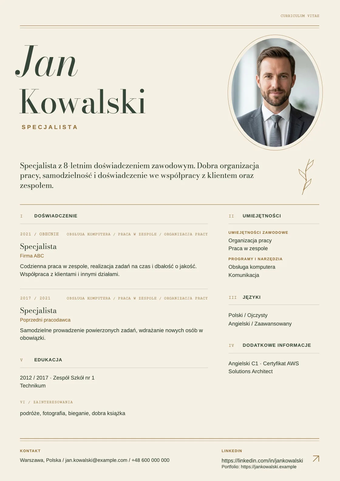 Wzór CV Terroir, podgląd gotowego dokumentu