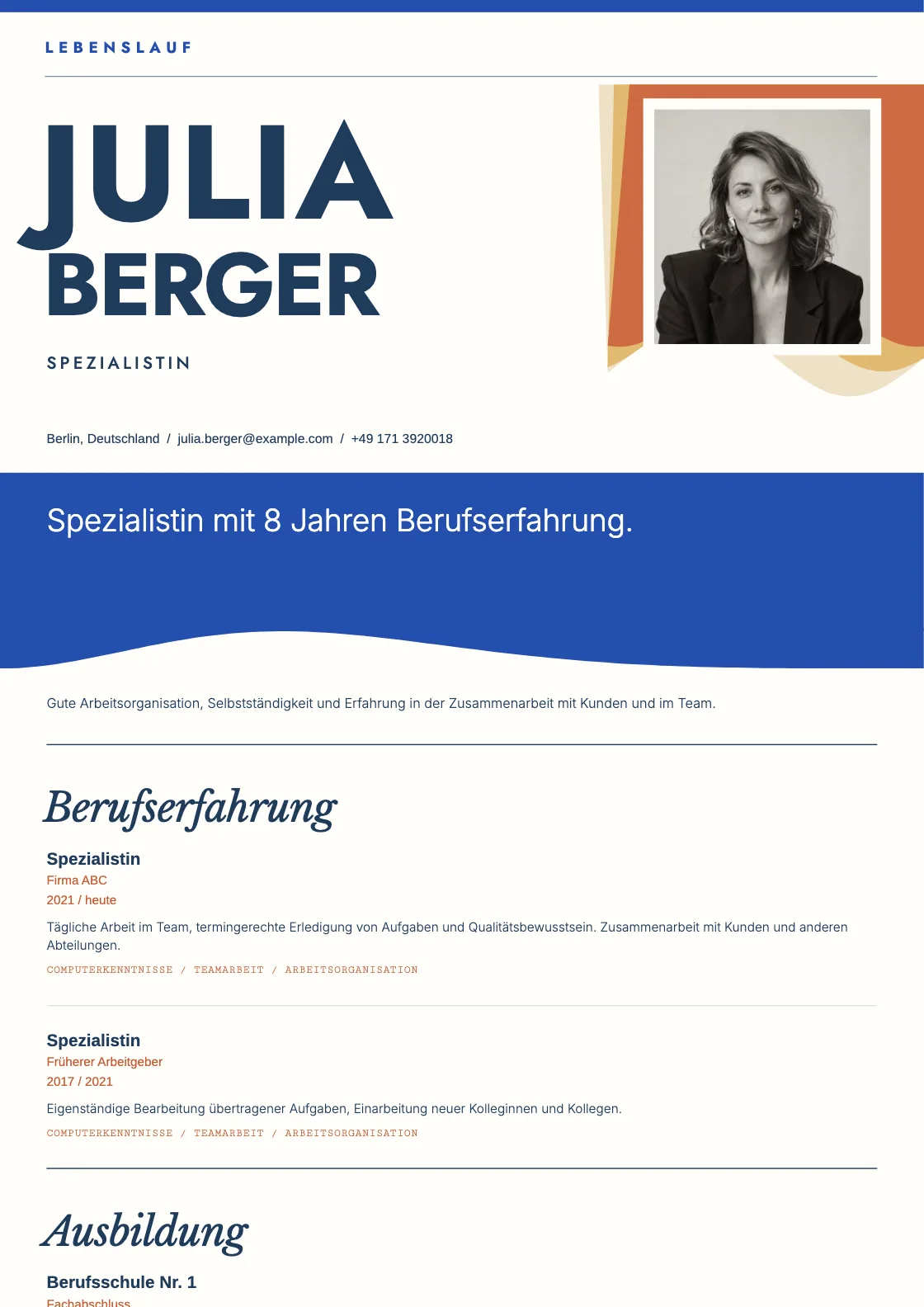 Lebenslauf Vorlage Tide, Vorschau des fertigen Dokuments