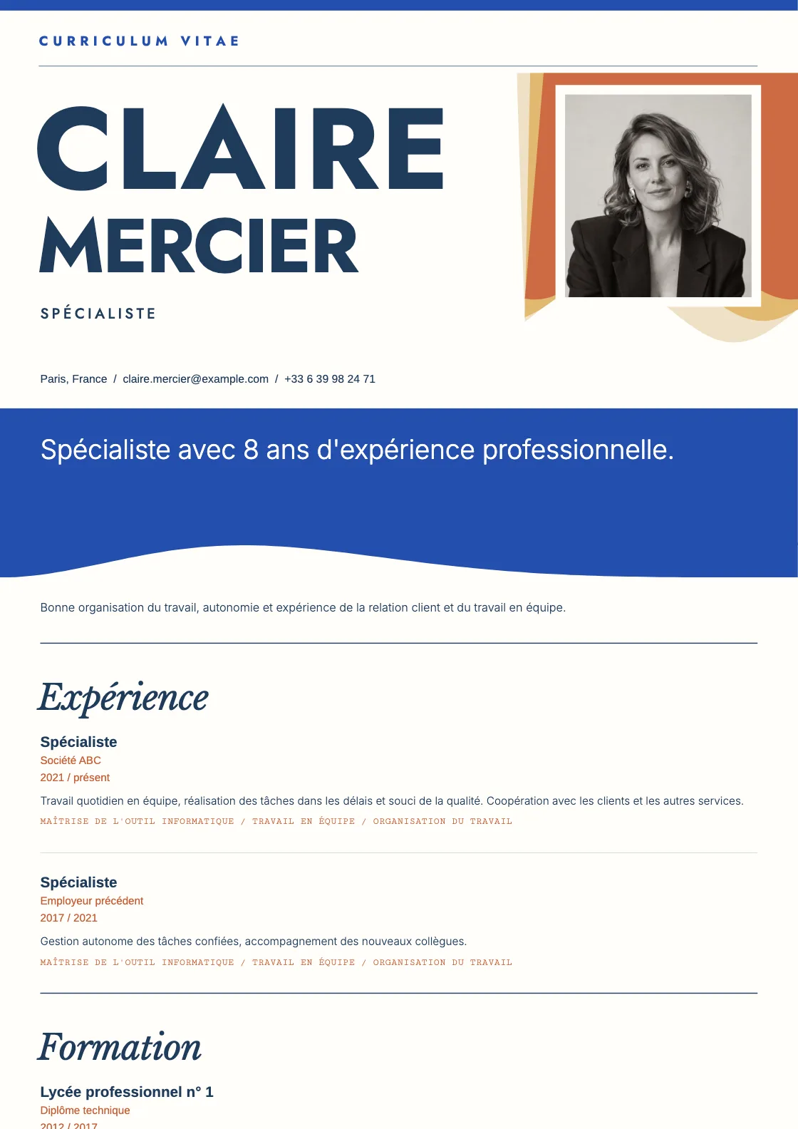 Modèle de CV Tide, aperçu du document fini