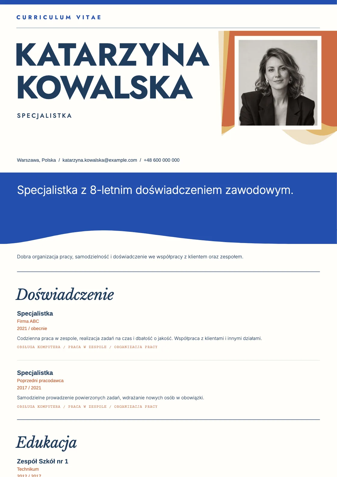 Wzór CV Tide, podgląd gotowego dokumentu
