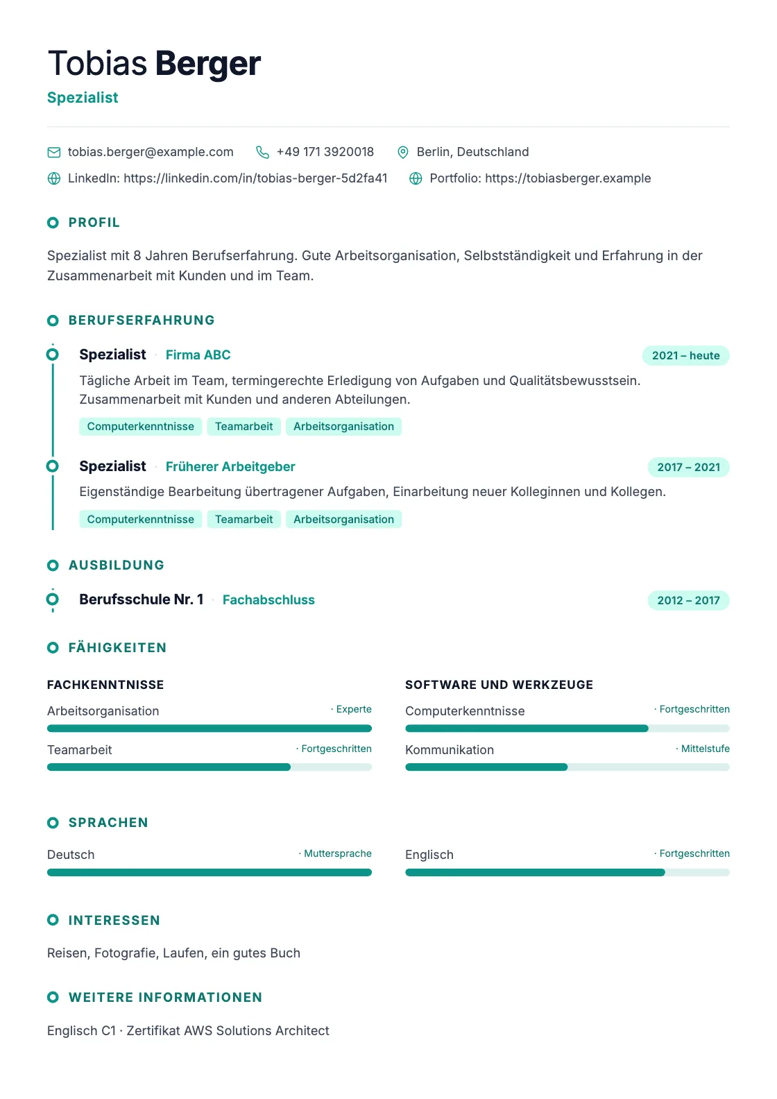 Lebenslauf Vorlage Timeline, Vorschau des fertigen Dokuments