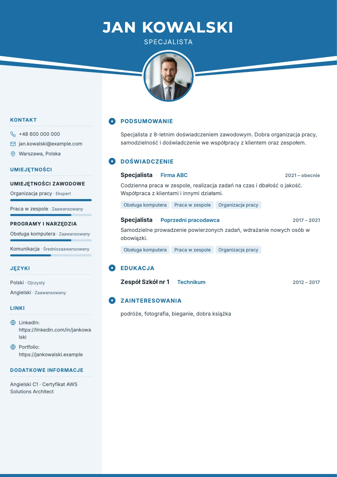 Wzór CV Transit, podgląd gotowego dokumentu